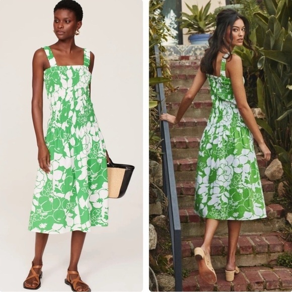 NWT! Rails Seville in Green Lotus Smocked Midi Dress Size XXS - Picture 1 of 10
